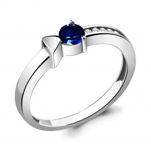 Серебряное кольцо AQUAMARINE с фианитом и гидротермальным сапфиром А66648АБ фото