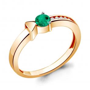 Кольцо из золочёного серебра AQUAMARINE с фианитом и гидротермальным изумрудом А66648АГ-п фото