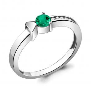 Серебряное кольцо AQUAMARINE с фианитом и гидротермальным изумрудом А66648АГ фото