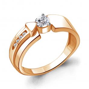 Кольцо из золочёного серебра AQUAMARINE с фианитом и Swarovski А66649А-п фото
