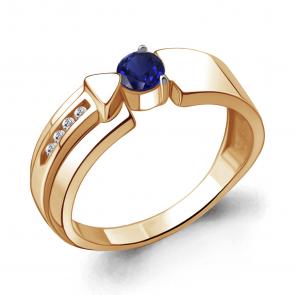 Кольцо из золочёного серебра AQUAMARINE с фианитом и гидротермальным сапфиром А66649АБ-п фото