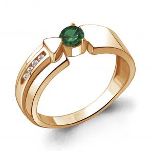 Кольцо из золочёного серебра AQUAMARINE с фианитом и гидротермальным изумрудом А66649АГ-п фото