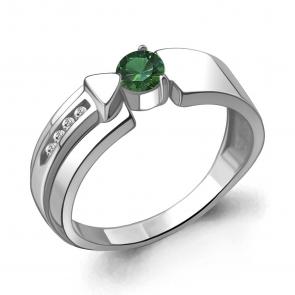 Серебряное кольцо AQUAMARINE с фианитом и гидротермальным изумрудом А66649АГ фото