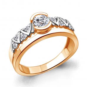 Кольцо из золочёного серебра AQUAMARINE с фианитом и Swarovski А66650А-пк фото