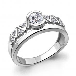 Серебряное кольцо AQUAMARINE с фианитом и Swarovski А66650А фото