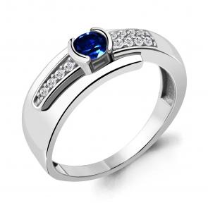 Серебряное кольцо AQUAMARINE с фианитом и гидротермальным сапфиром А66651АБ фото
