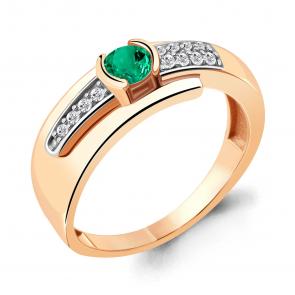 Кольцо из золочёного серебра AQUAMARINE с фианитом и гидротермальным изумрудом А66651АГ-пк фото