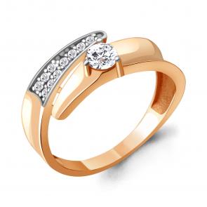 Кольцо из золочёного серебра AQUAMARINE с фианитом и Swarovski А66653А-пк фото