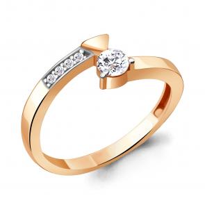 Кольцо из золочёного серебра AQUAMARINE с фианитом и Swarovski А66654А-п фото
