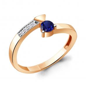 Кольцо из золочёного серебра AQUAMARINE с фианитом и гидротермальным сапфиром А66654АБ-пк фото