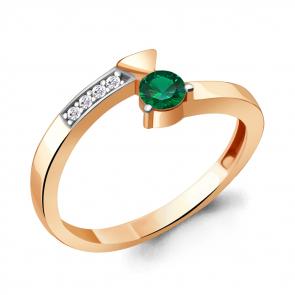 Кольцо из золочёного серебра AQUAMARINE с фианитом и гидротермальным изумрудом А66654АГ-п фото