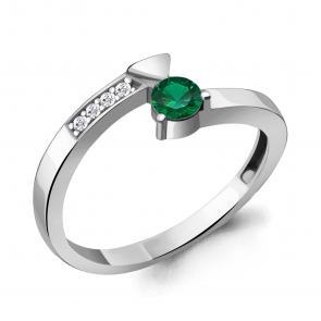 Серебряное кольцо AQUAMARINE с фианитом и гидротермальным изумрудом А66654АГ фото