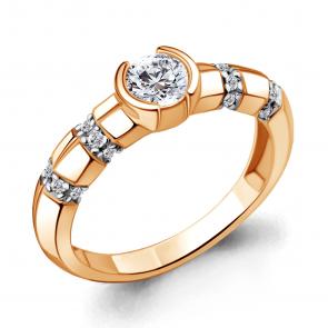 Кольцо из золочёного серебра AQUAMARINE с фианитом и Swarovski А66655А-п фото