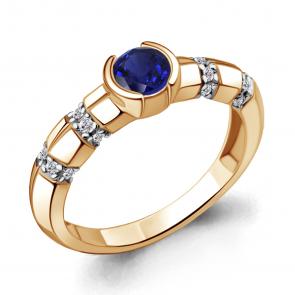 Кольцо из золочёного серебра AQUAMARINE с фианитом и гидротермальным сапфиром А66655АБ-п фото
