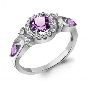 Серебряное кольцо AQUAMARINE с фианитом и аметистом А6695704А фото