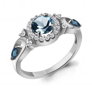 Серебряное кольцо AQUAMARINE с фианитом и Лондон топазом А6695708А фото