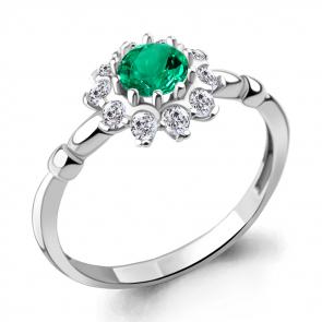 Серебряное кольцо AQUAMARINE с фианитом и гидротермальным изумрудом А67238АГ фото