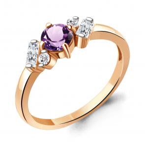 Кольцо из золочёного серебра AQUAMARINE с фианитом и аметистом А6726504А-п фото