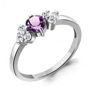 Серебряное кольцо AQUAMARINE с фианитом и аметистом А6726504А фото
