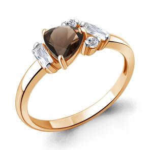 Кольцо из золочёного серебра AQUAMARINE с фианитом и кварцем А6726601А-п фото