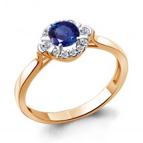 Кольцо из золочёного серебра AQUAMARINE с фианитом и гидротермальным сапфиром А67282АБ-п фото
