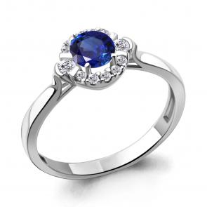 Серебряное кольцо AQUAMARINE с фианитом и гидротермальным сапфиром А67282АБ фото