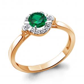 Кольцо из золочёного серебра AQUAMARINE с фианитом и гидротермальным изумрудом А67282АГ-п фото