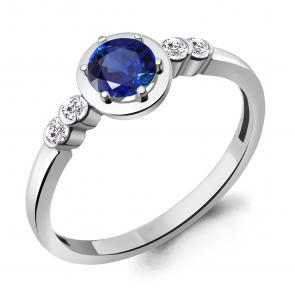 Серебряное кольцо AQUAMARINE с фианитом и гидротермальным сапфиром А67283АБ фото