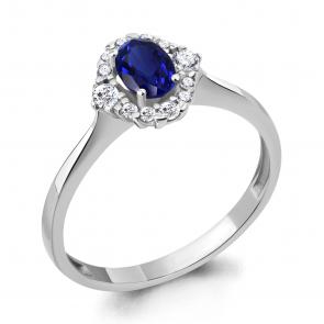 Серебряное кольцо AQUAMARINE с фианитом и гидротермальным сапфиром А67284АБ фото