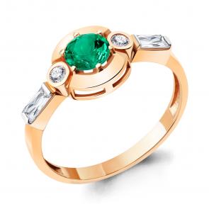 Кольцо из золочёного серебра AQUAMARINE с фианитом и гидротермальным изумрудом А67290АГ-п фото