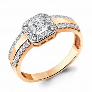 Кольцо из золочёного серебра AQUAMARINE с фианитом А67326А-пк фото
