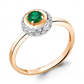 Кольцо из золочёного серебра AQUAMARINE с фианитом и гидротермальным изумрудом А67331АГ-п фото