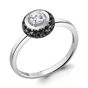 Серебряное кольцо AQUAMARINE с фианитом и ювелирным кристаллом А67331АЧ фото