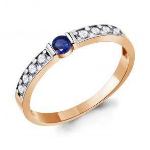 Кольцо из золочёного серебра AQUAMARINE с фианитом и гидротермальным сапфиром А67332АБ-пк фото