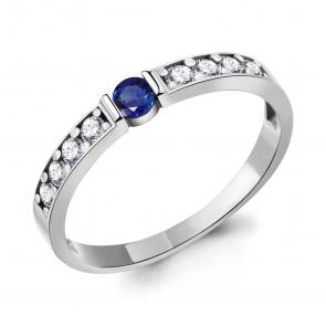 Серебряное кольцо AQUAMARINE с фианитом и гидротермальным сапфиром А67332АБ фото