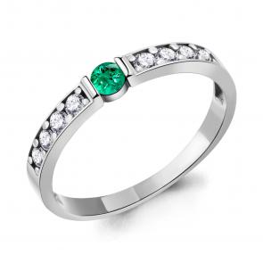 Серебряное кольцо AQUAMARINE с фианитом и гидротермальным изумрудом А67332АГ фото