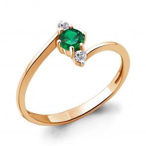 Кольцо из золочёного серебра AQUAMARINE с фианитом и гидротермальным изумрудом А67336АГ-п фото