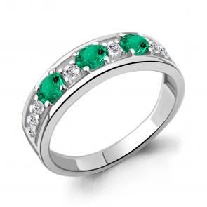 Серебряное кольцо AQUAMARINE с фианитом и гидротермальным изумрудом А67370АГ фото