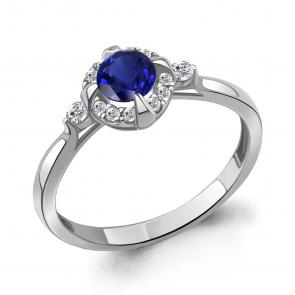 Серебряное кольцо AQUAMARINE с фианитом и гидротермальным сапфиром А67373АБ фото