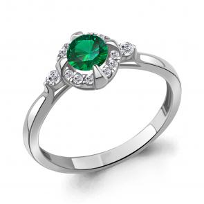 Серебряное кольцо AQUAMARINE с фианитом и гидротермальным изумрудом А67373АГ фото