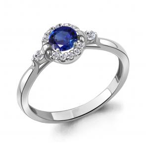 Серебряное кольцо AQUAMARINE с фианитом и гидротермальным сапфиром А67374АБ фото