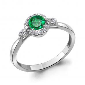 Серебряное кольцо AQUAMARINE с фианитом и гидротермальным изумрудом А67374АГ фото
