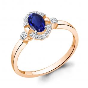 Кольцо из золочёного серебра AQUAMARINE с фианитом и гидротермальным сапфиром А67375АБ-п фото