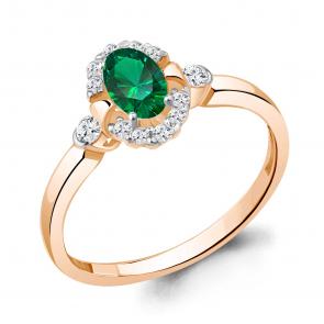 Кольцо из золочёного серебра AQUAMARINE с фианитом и гидротермальным изумрудом А67375АГ-п фото