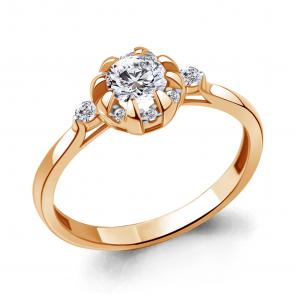 Кольцо из золочёного серебра AQUAMARINE с фианитом А67376А-п фото