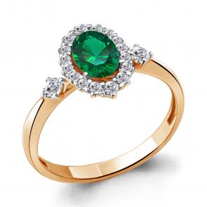 Кольцо из золочёного серебра AQUAMARINE с фианитом и гидротермальным изумрудом А67377АГ-п фото