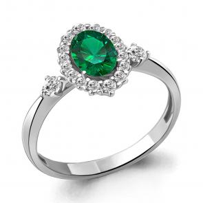 Серебряное кольцо AQUAMARINE с фианитом и гидротермальным изумрудом А67377АГ фото