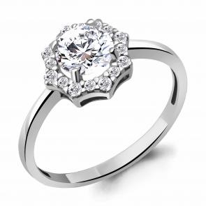 Серебряное кольцо AQUAMARINE с фианитом А67378А фото