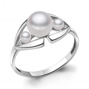 Серебряное кольцо AQUAMARINE с фианитом и жемчугом А67396А фото