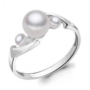 Серебряное кольцо AQUAMARINE с фианитом и жемчугом А67398А фото
